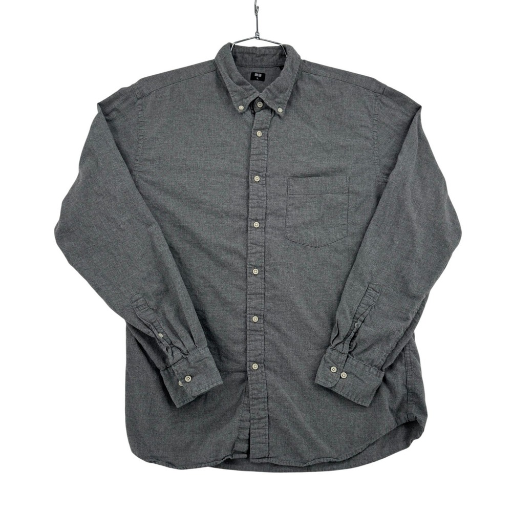 Uniqlo Flannel Button Down Shirt Mens XL Grey Excellent Long Sleeve 100% Cotton